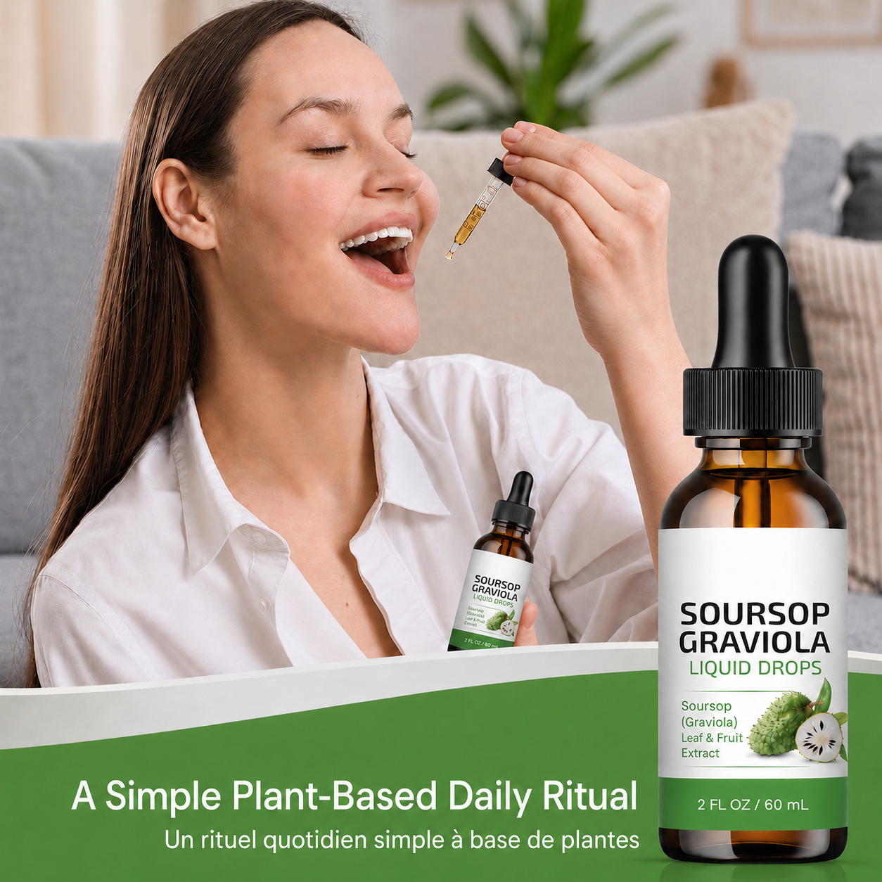 Soursop Graviola Liquid Drops: Leaf and Fruit Extrat, Sugar and Alchol Free, 2 fl oz / 60 mL