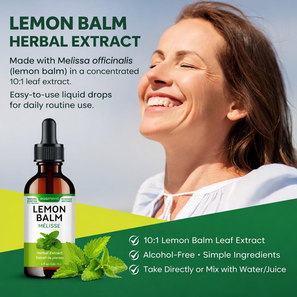 Lemon Balm Extract Liquid Drops - 10:1 Melissa Officinalis Tincture for Calm, Relaxation & Digestive Support - Alcohol-Free (4 fl oz)