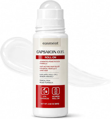 Capsaicin Roll On 0.1% for Muscle & Joint Pain Relief, Warming No-Mess Topical Cream Alternative for Back, Neck, Knee, Foot & Hand Aches, Fragrance Free, 2.82 fl oz