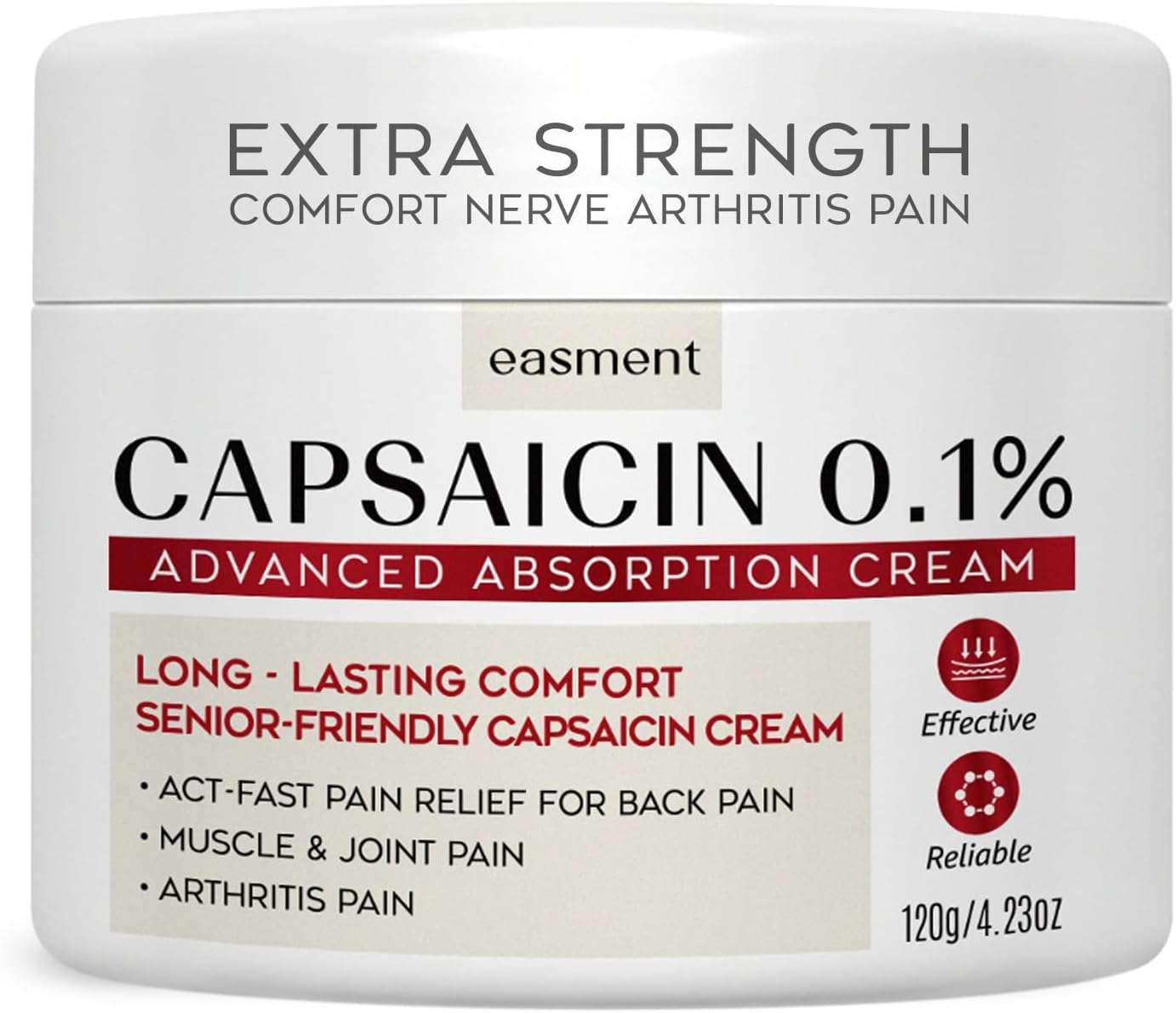 Capsaicin 0.1% Pain Relief Cream for Arthritis, Muscle, Joint & Back Pain - Medicated Topical Cream with Arnica, Aloe & Chamomile (4.23 oz)