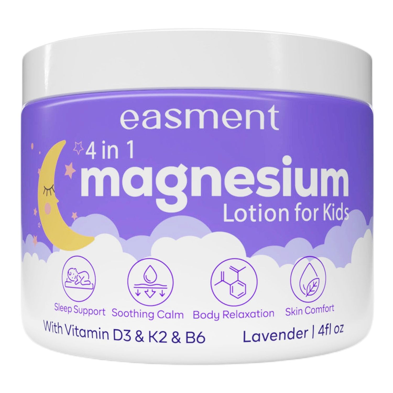 Magnesium Lotion for Kids Sleep & Calming - Lavender Chamomile Cream with Vitamins D3, K2 & B6 for Sensitive Skin, Babies & Toddlers