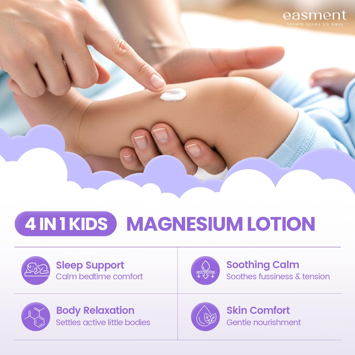 Magnesium Lotion for Kids Sleep & Calming - Lavender Chamomile Cream with Vitamins D3, K2 & B6 for Sensitive Skin, Babies & Toddlers