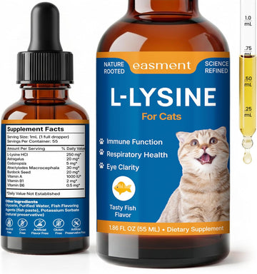 L-Lysine for Cats Liquid Drops (Fish Flavor) - Immune & Respiratory Support Cat Supplement with Vitamins A, B1, B6 & Botanicals