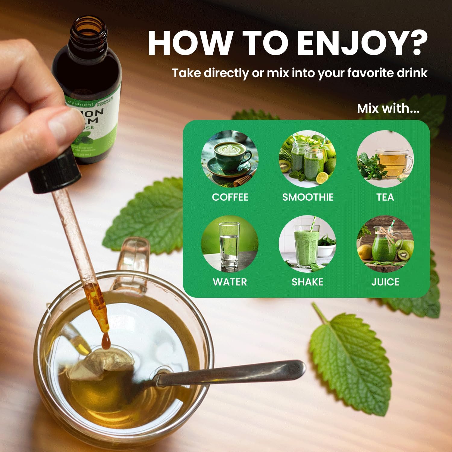 Lemon Balm Extract Liquid Drops - 10:1 Melissa Officinalis Tincture for Calm, Relaxation & Digestive Support - Alcohol-Free (4 fl oz)