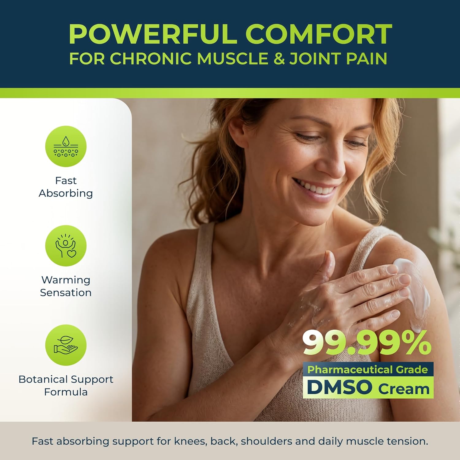 DMSO Cream 99.9% Pure Pharmaceutical Grade for Muscle & Joint Comfort with MSM, Arnica & Magnesium - Support for Knees, Back & Shoulders
