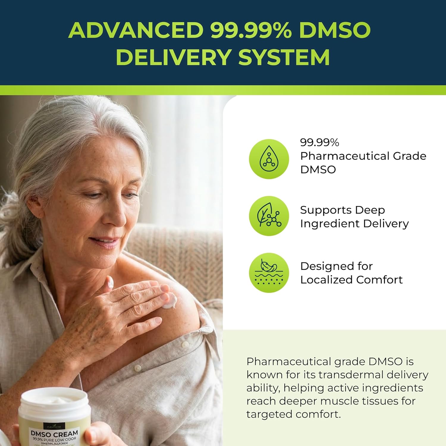 DMSO Cream 99.9% Pure Pharmaceutical Grade for Muscle & Joint Comfort with MSM, Arnica & Magnesium - Support for Knees, Back & Shoulders