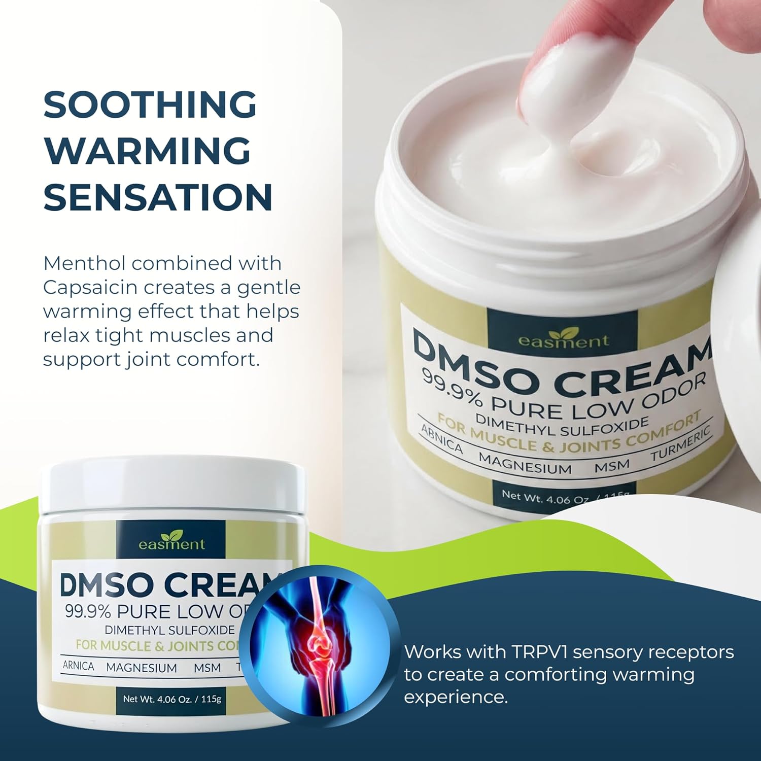 DMSO Cream 99.9% Pure Pharmaceutical Grade for Muscle & Joint Comfort with MSM, Arnica & Magnesium - Support for Knees, Back & Shoulders