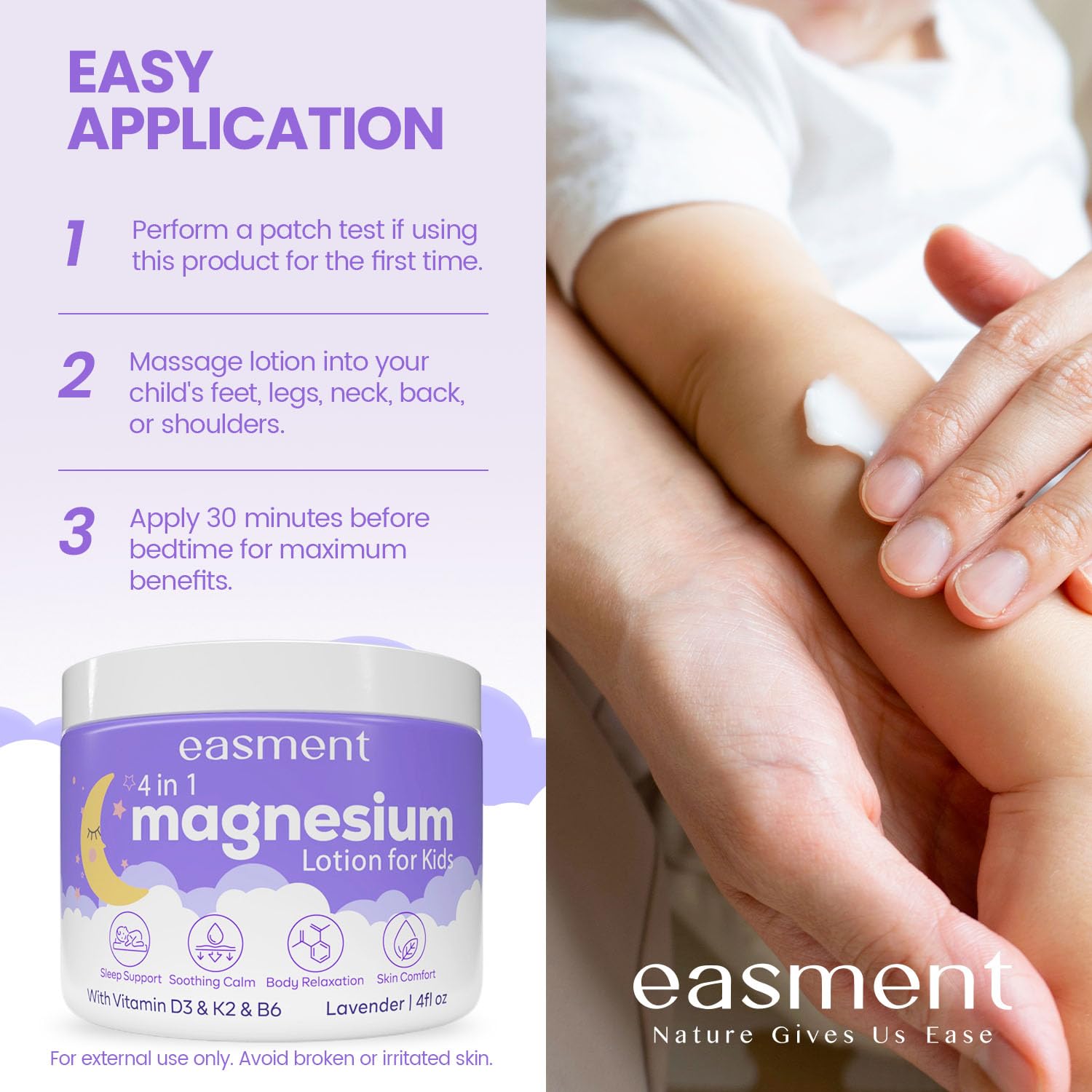 Magnesium Lotion for Kids Sleep & Calming - Lavender Chamomile Cream with Vitamins D3, K2 & B6 for Sensitive Skin, Babies & Toddlers