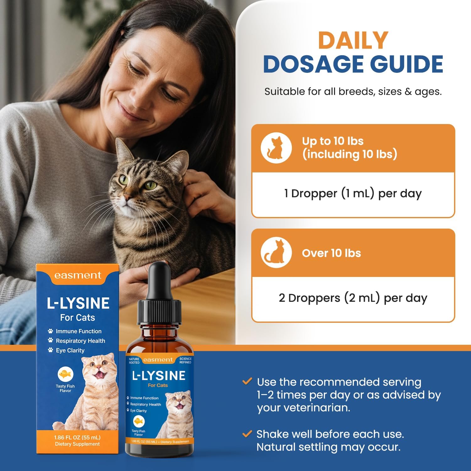 L-Lysine for Cats Liquid Drops (Fish Flavor) - Immune & Respiratory Support Cat Supplement with Vitamins A, B1, B6 & Botanicals