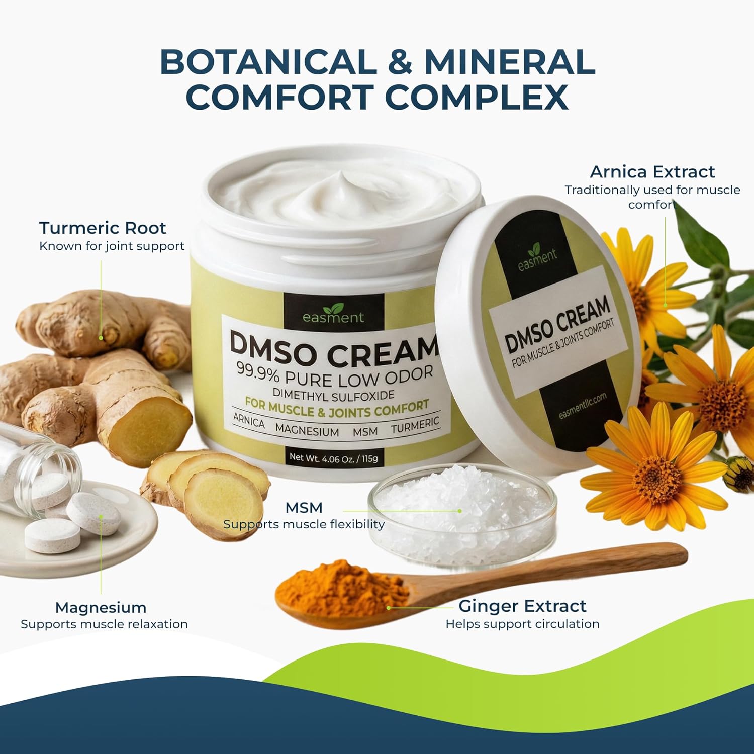 DMSO Cream 99.9% Pure Pharmaceutical Grade for Muscle & Joint Comfort with MSM, Arnica & Magnesium - Support for Knees, Back & Shoulders