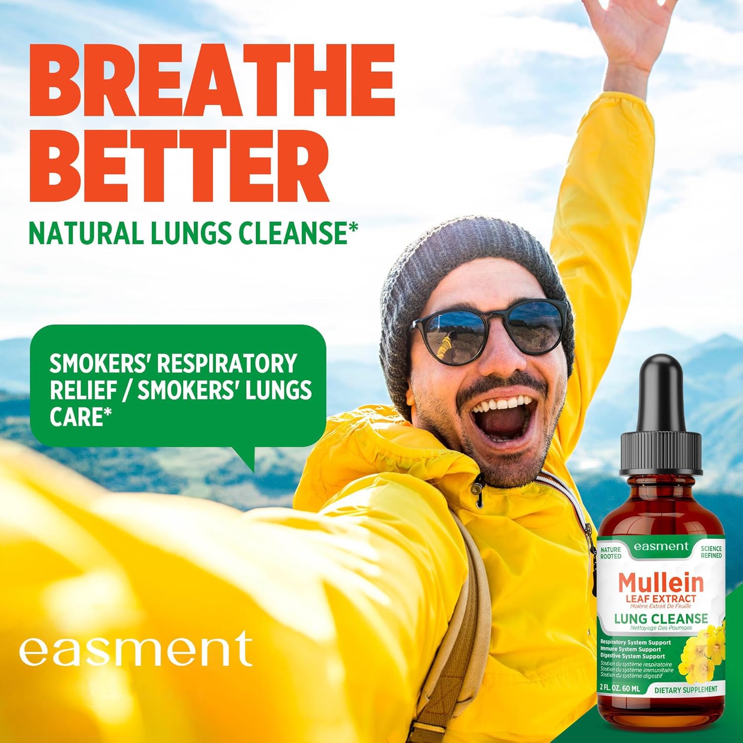 Mullein Leaf Extract Drops for Lungs – Herbal Supplement for Lung Cleanse, Mucus & Phlegm Relief – Alcohol-Free Liquid 60 mL