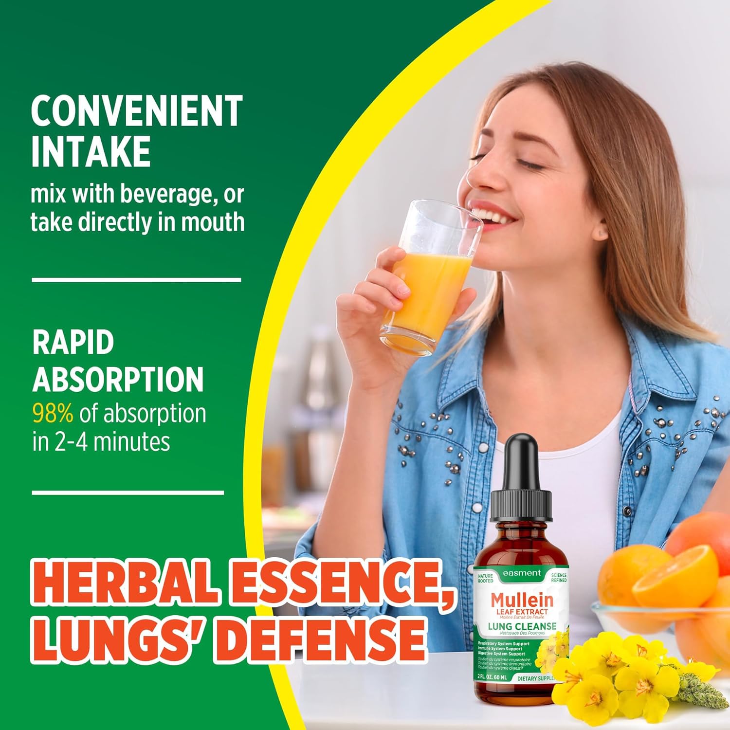 Mullein Leaf Extract Drops for Lungs – Herbal Supplement for Lung Cleanse, Mucus & Phlegm Relief – Alcohol-Free Liquid 60 mL