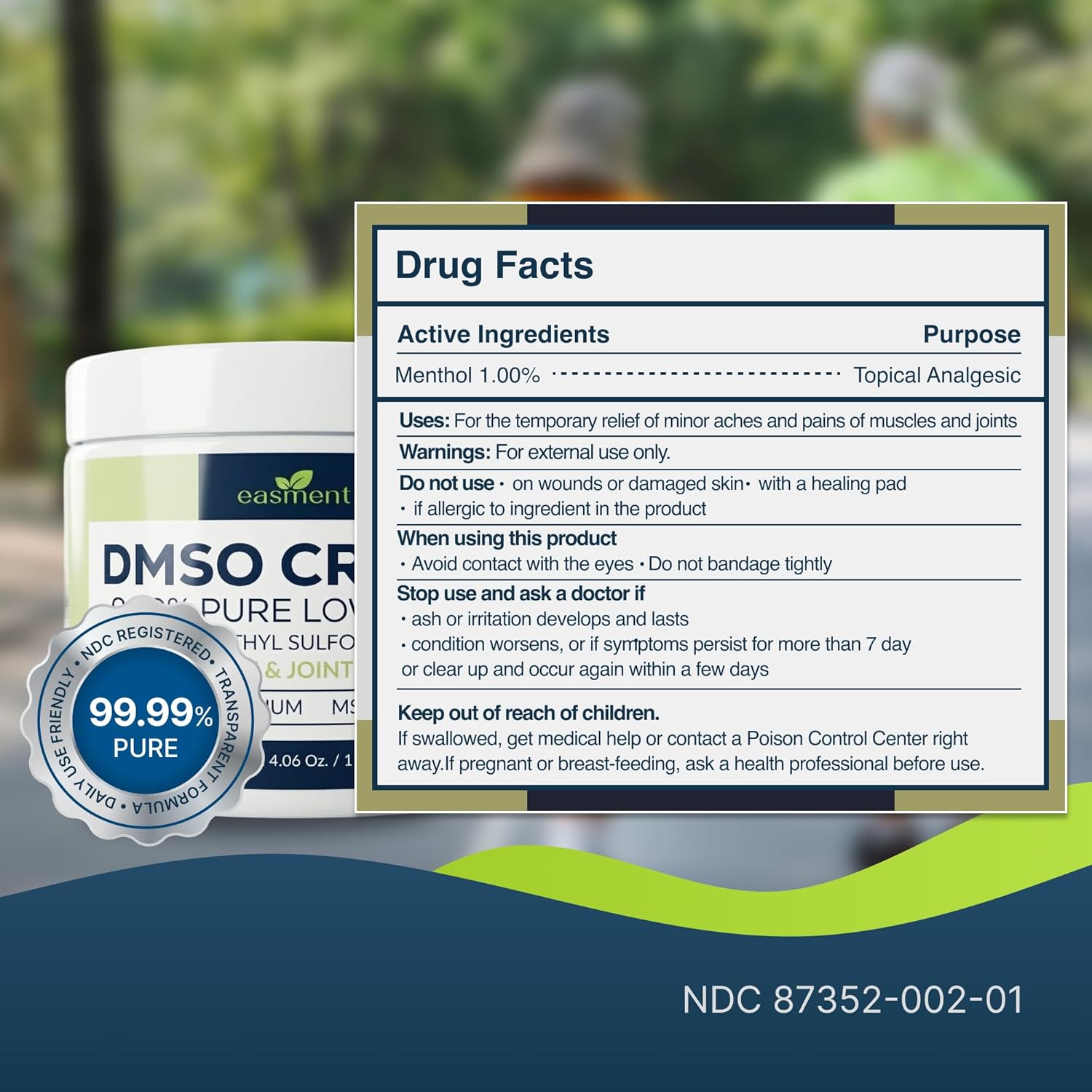 DMSO Cream 99.9% Pure Pharmaceutical Grade for Muscle & Joint Comfort with MSM, Arnica & Magnesium - Support for Knees, Back & Shoulders