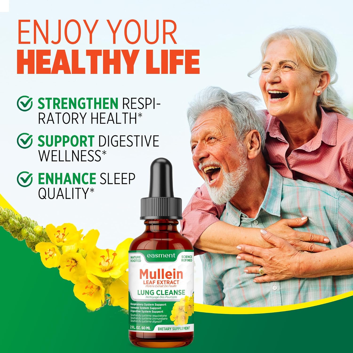 Mullein Leaf Extract Drops for Lungs – Herbal Supplement for Lung Cleanse, Mucus & Phlegm Relief – Alcohol-Free Liquid 60 mL