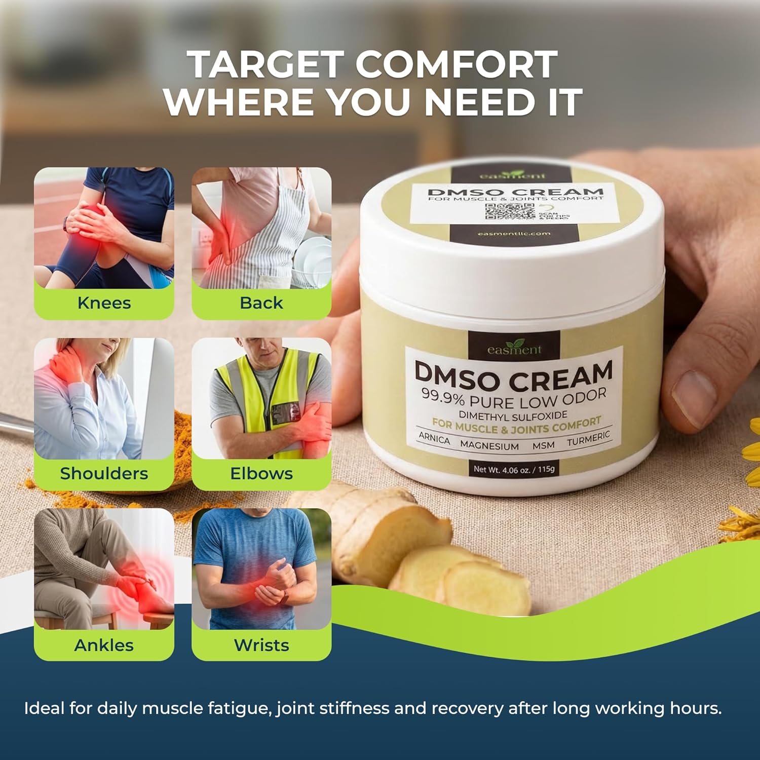DMSO Cream 99.9% Pure Pharmaceutical Grade for Muscle & Joint Comfort with MSM, Arnica & Magnesium - Support for Knees, Back & Shoulders