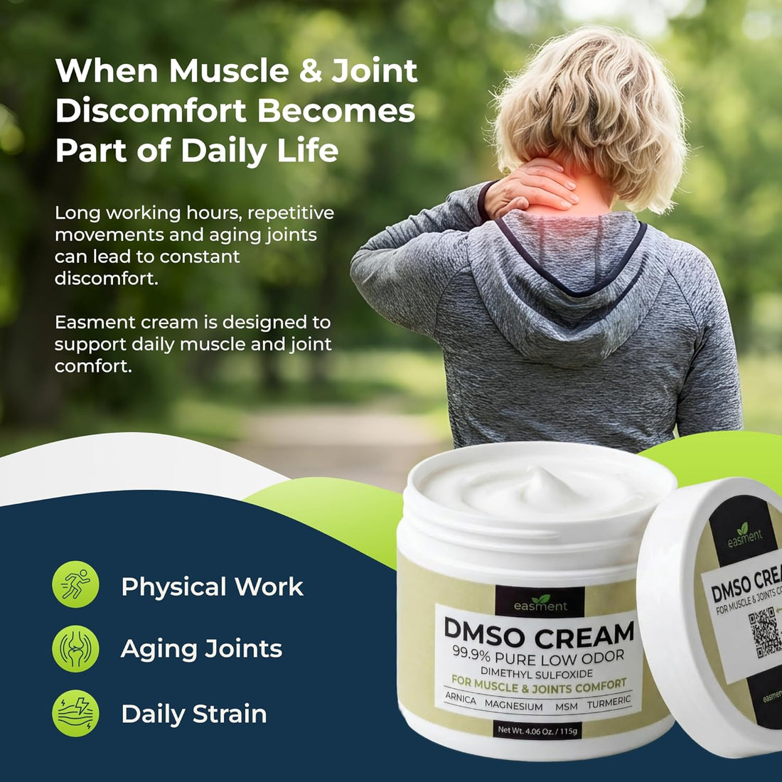 DMSO Cream 99.9% Pure Pharmaceutical Grade for Muscle & Joint Comfort with MSM, Arnica & Magnesium - Support for Knees, Back & Shoulders