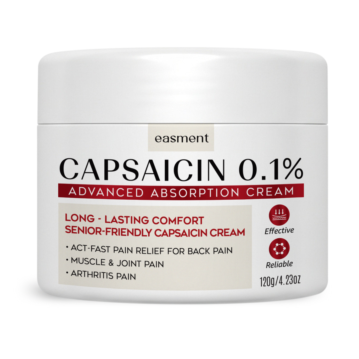 Easment Capsaicin Pain Relief Cream – Topical Arthritis & Muscle Pain Relief for Joint, Nerve & Back Pain – Medicated Pain Cream with Capsaicin 0.1% – Arnica, Aloe & Chamomile, 4.22 Fl Oz