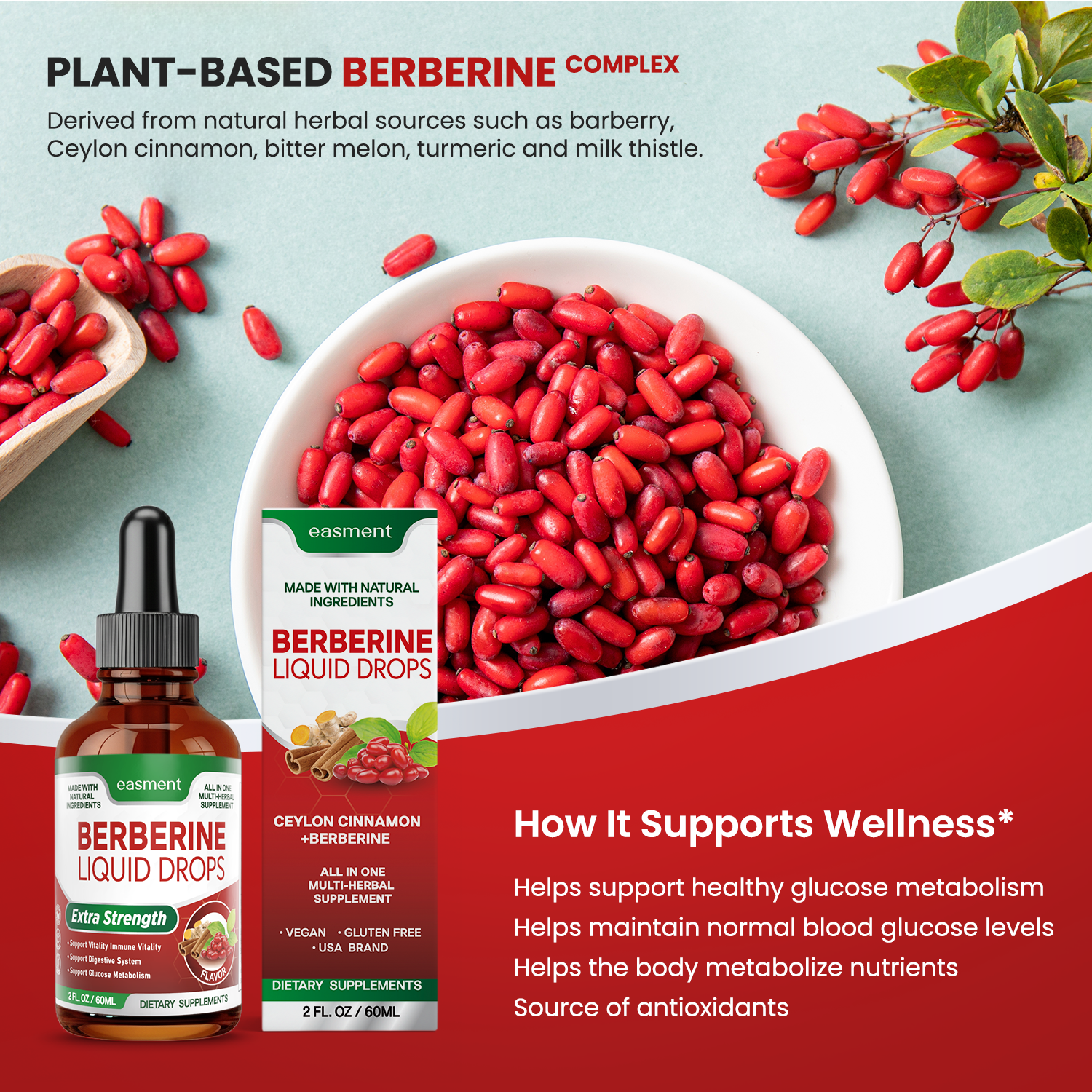 Berberine Supplement Liquid Drops 60Ml